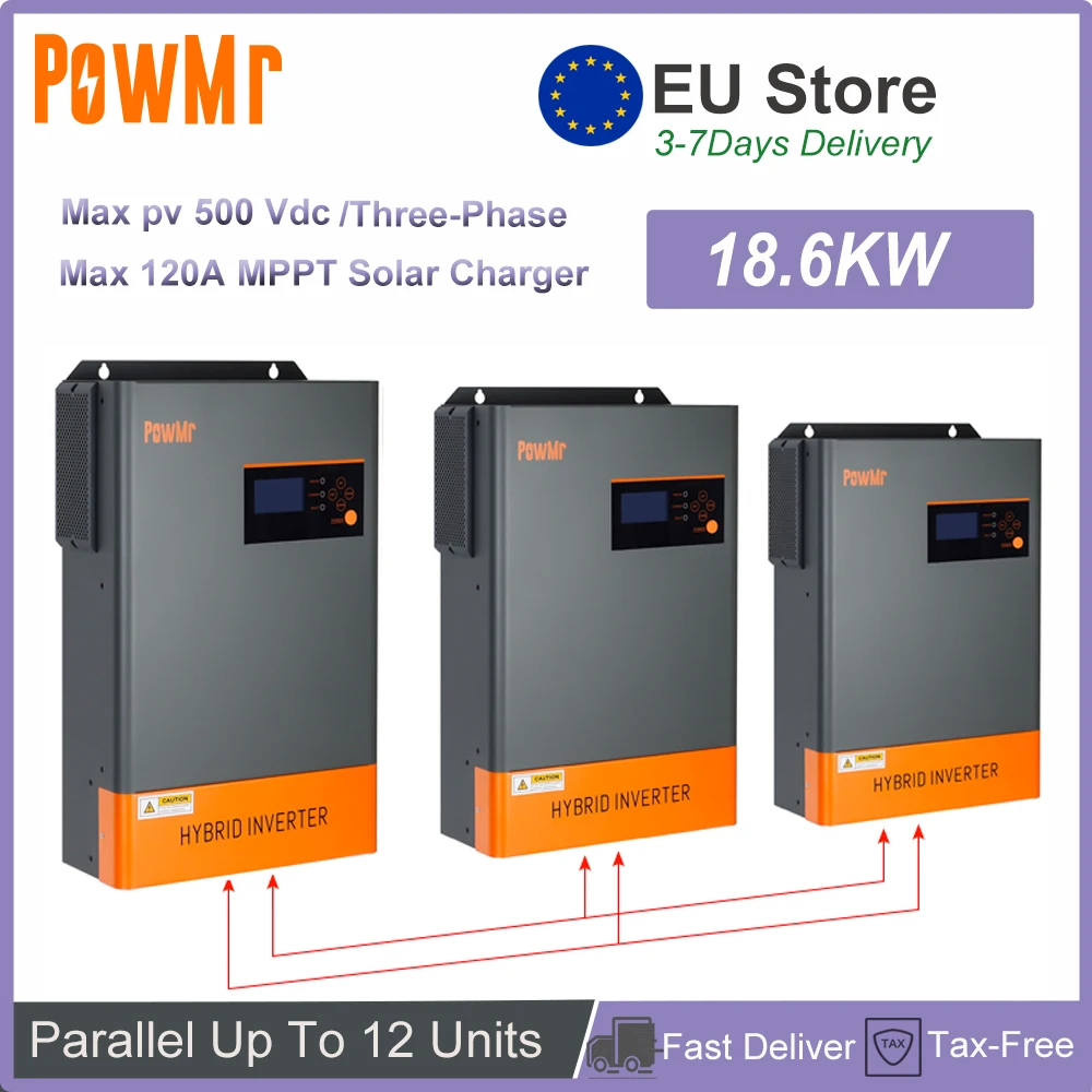 18.6KW Hybrid Solar Inverters Three-Phase 380V AC with MPPT Solar Charger Pure Sine Wave Off Grid Max PV 500Vdc EU Stock No VAT