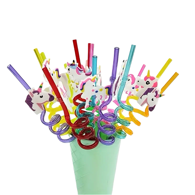 4pcs Multi themed Cute Party Straws,Unicorn Mermaid Dinosaur Party Straw,Reusable Plastic Straws for Kids Birthday Decor Gifts