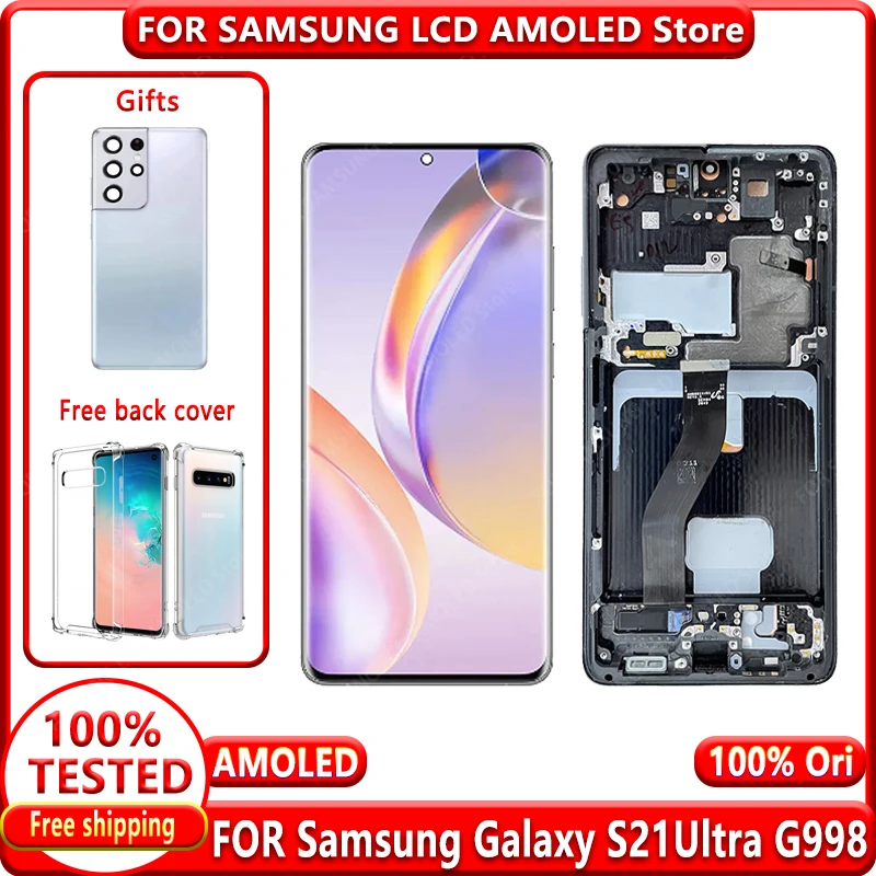 Super AMOLED LCD Display For Samsung Galaxy S21 Ultra 5G G998F G998B LCD Display Touch Screen Repair Parts Free back cover