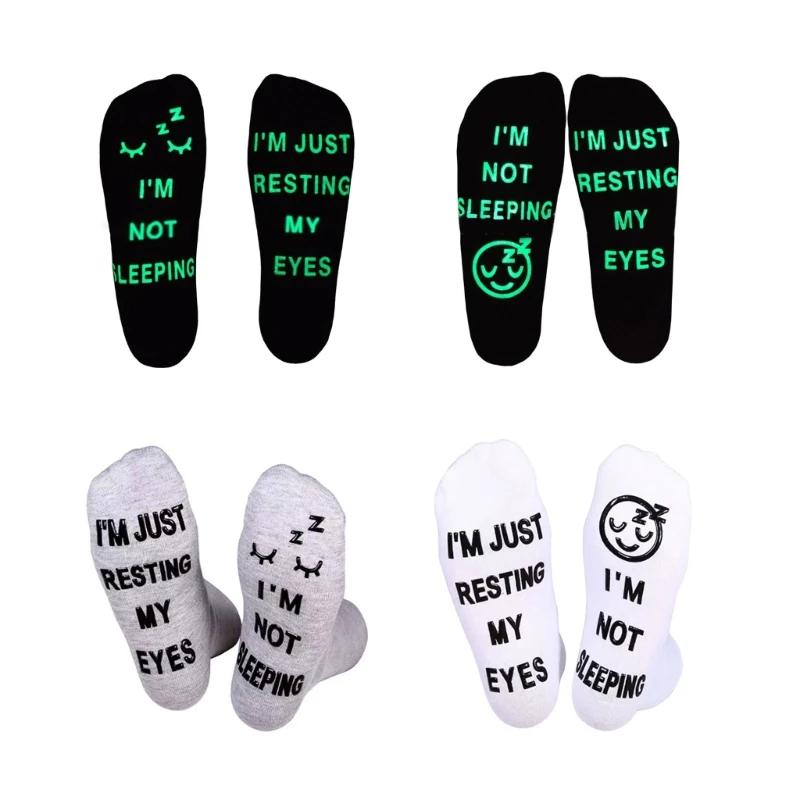 

Not Sleep Just Resting Eyes Socks Funny Sayings Glow in the Dark Luminous Cotton Socks Birthday Gifts for Men Women