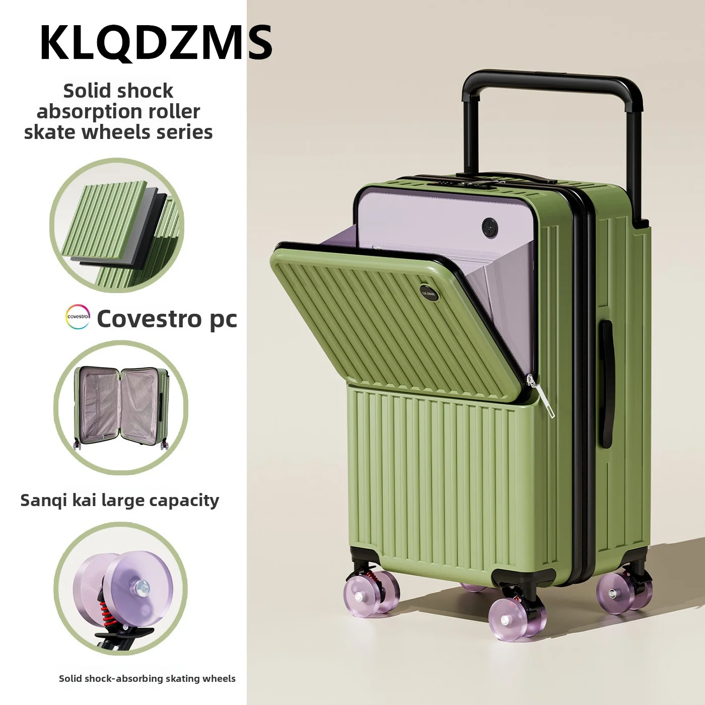 KLQDZMS Многофункциональный чемодан 20 "24" 26 "28 дюймов ABS + ПК с передним отверстием для ноутбука, чехол для посадки, женский чемодан с зарядкой через USB