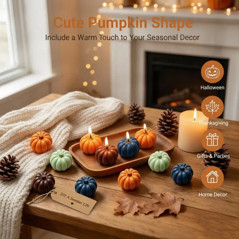Long Lasting Pumpkin Silicone Candle Mold Non-Stick Easy Demold for Epoxy Resin Plaster DIY Home Art Decor Craft Projects