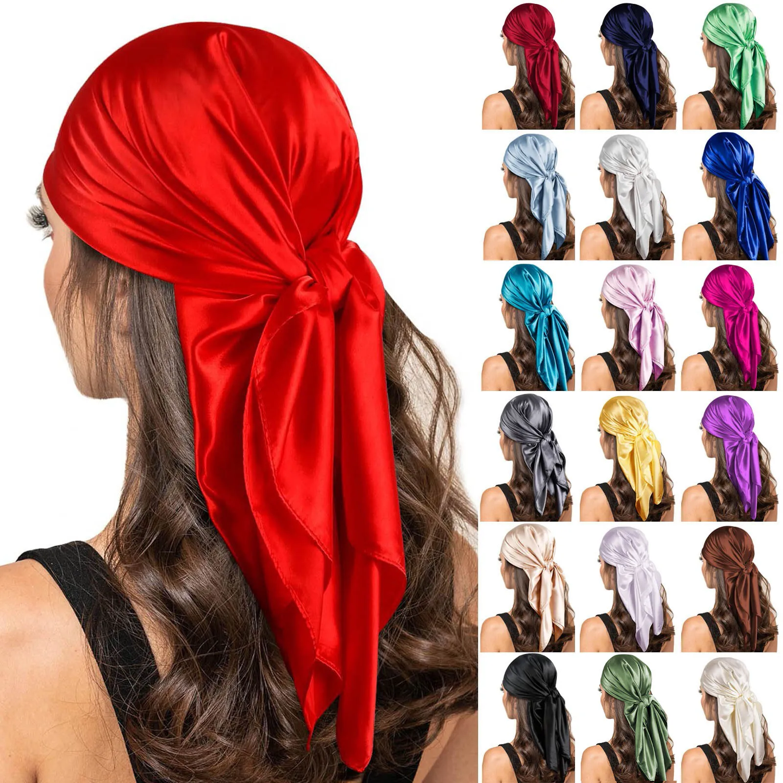 90*90cm Solid Color Satin Square Head Scarf Fashion Square Head Wrap Shawl Scarves Ladies Foulard Hijab Neckerchief Bandana