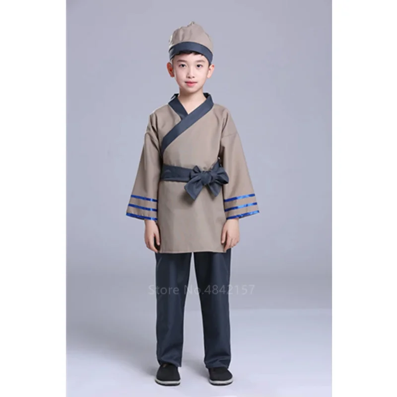 Children Stage Performance Costume Chinese Traditional Style Hanfu Ancient Waiters Farmer Cosplay Costumes Boys Drama Clothes