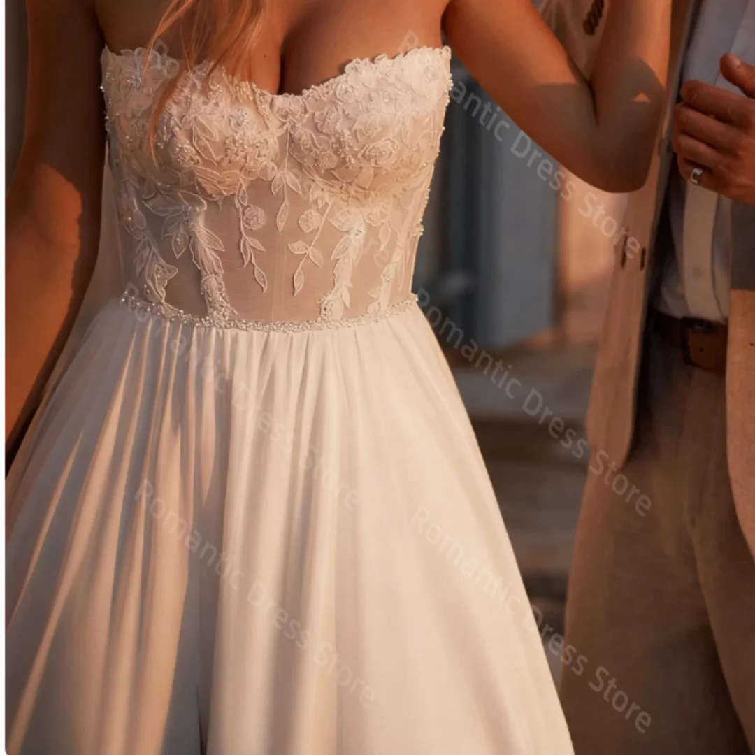 Romantische op maat gemaakte lieverd trouwjurk a-lijn lange mouwen rechter trein kant applique tule bruidjurk vestido de noiva