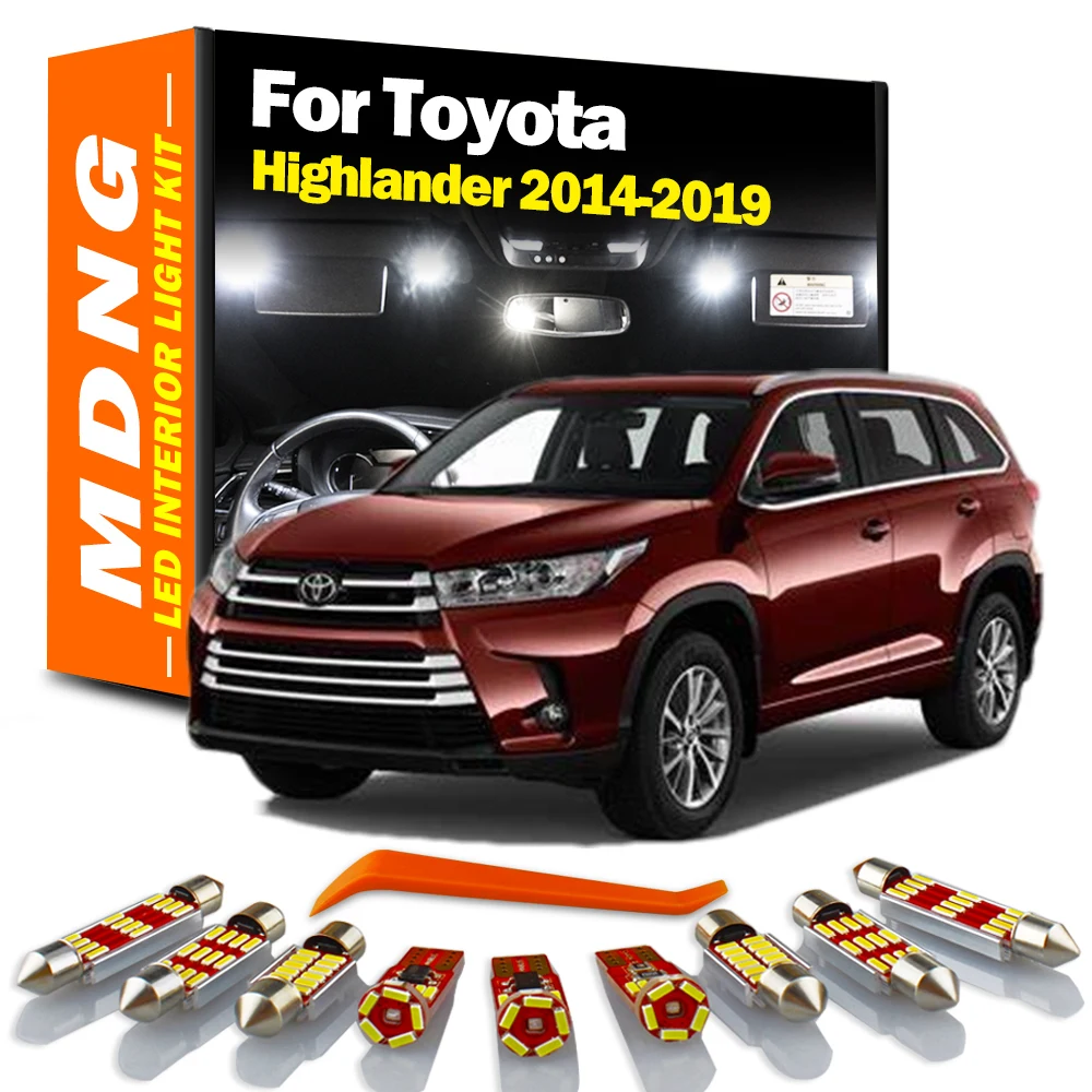 MDNG 12Pcs LED Interior Light Kit For 2014 2015 2016 2017 2018 2019 Toyota Highlander Canbus Auto Bulb Dome Map Reading Lamp