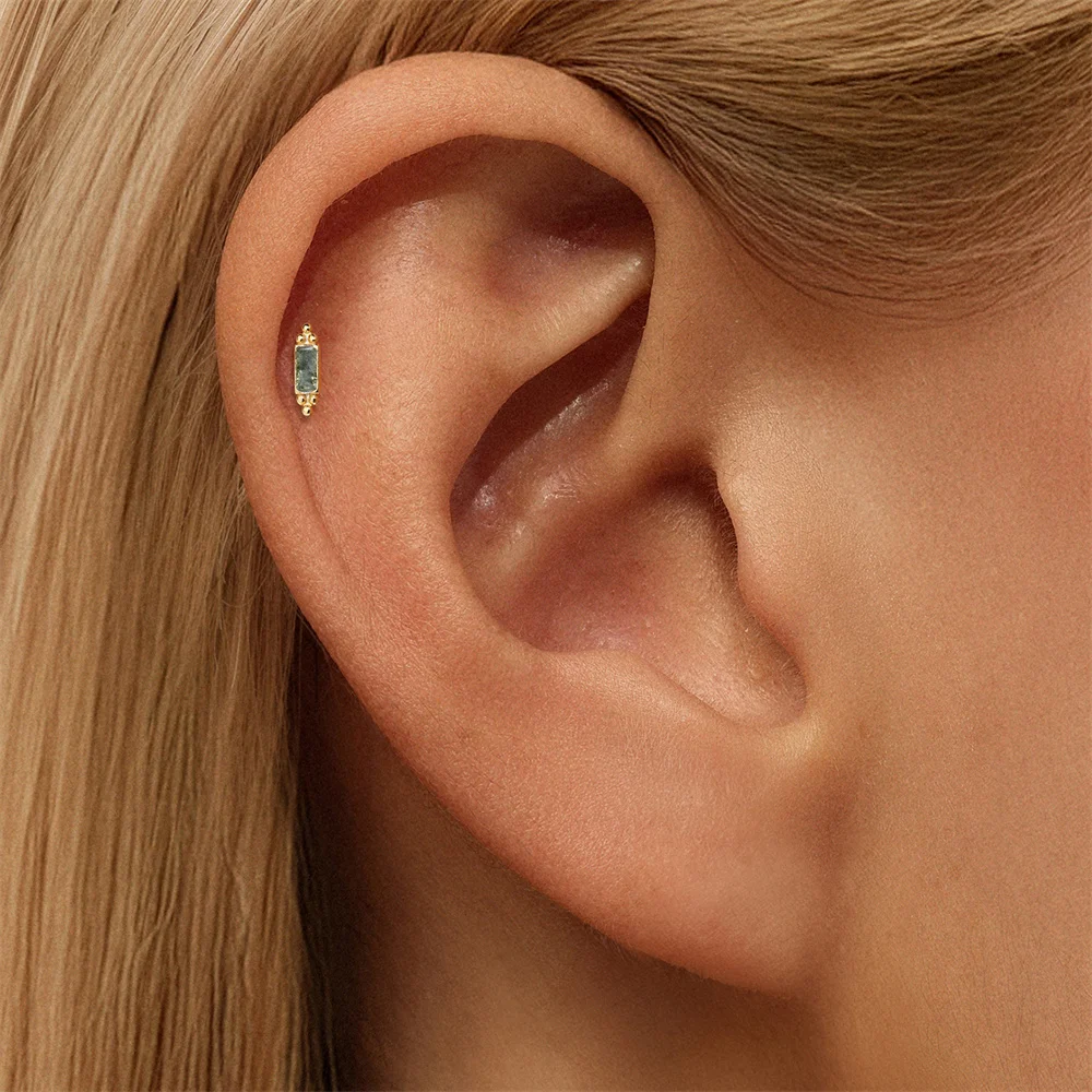 CANNER 1 Stück Sommer Natürlicher Wassergras-Achat Pferdeauge 925 Sterling Silber Flachkopf Piercing Ohrstecker für Damen INS Ohrring – Detail 14