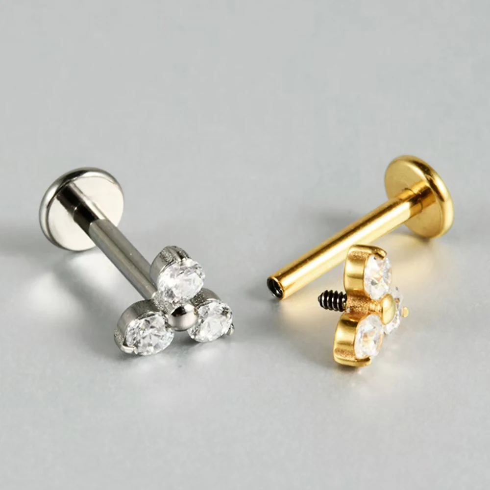ASTM F136 Titan Butterfly Tiny Trinity CZ Labret Stud 16G Dreifach-CZ-Blumen-Knorpel-Ohrstecker Nasen-Medusa-Ohrlochpiercing – Detail 7
