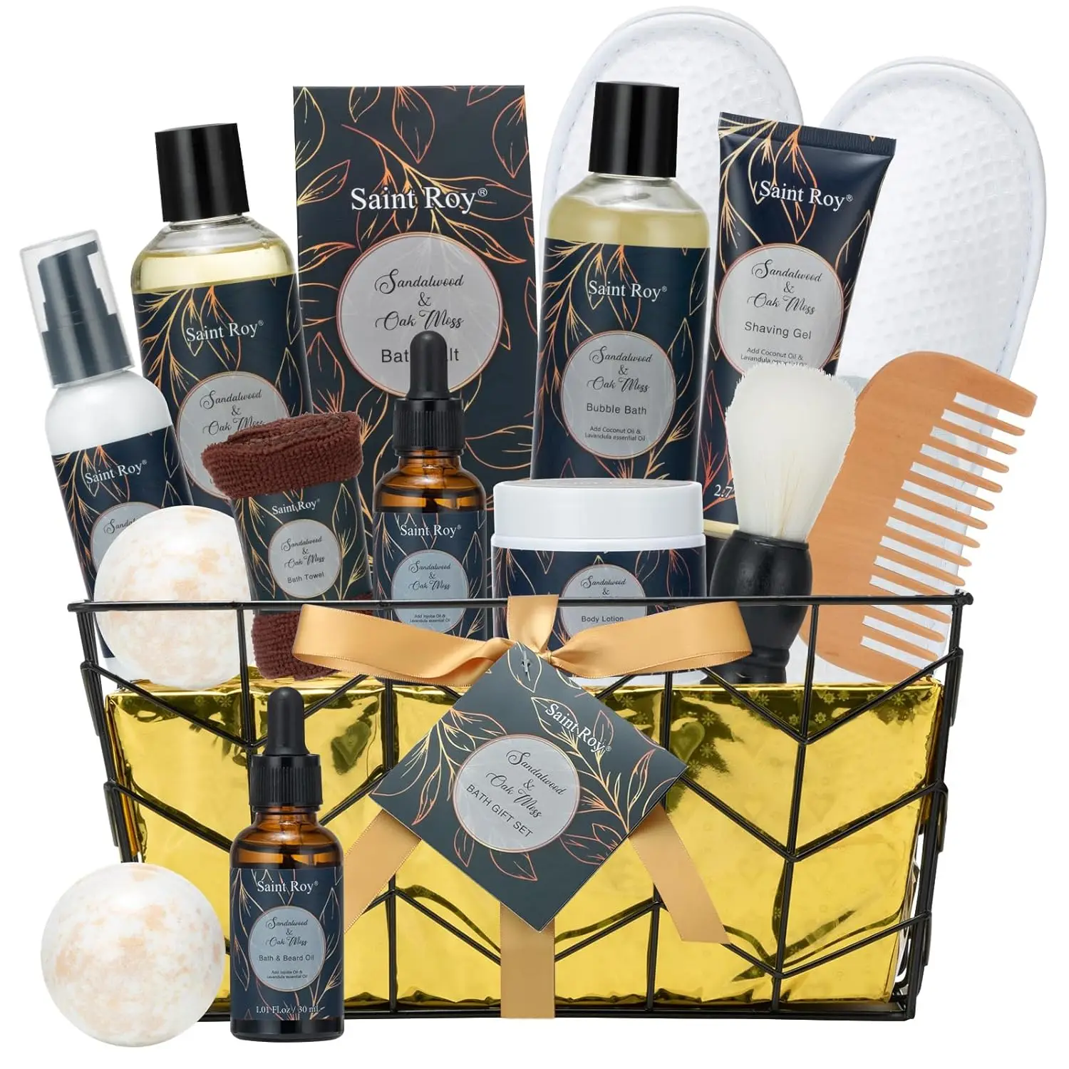 Cestas de regalo para el día del padre Regalos del día de cumpleaños para él Cesta de regalo para spa para hombres, lavadura corporal, 13 piezas Baño y barba de musgo de roble sándalo