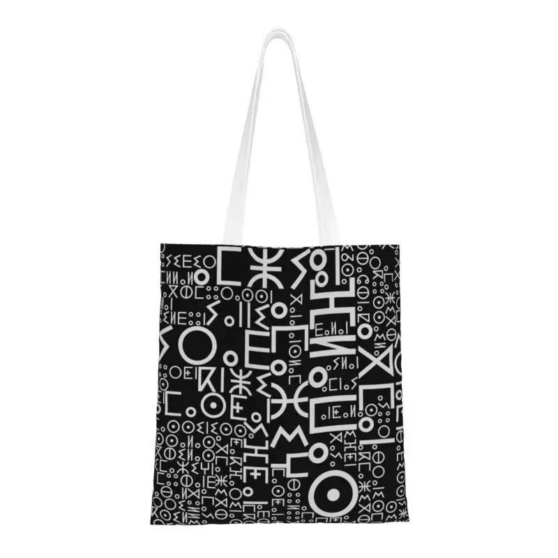 Custom Imazighen Flag Amazigh Alphabet Tifinagh Canvas Shopping Bags Women Recycling Grocery Shopper Tote Bags