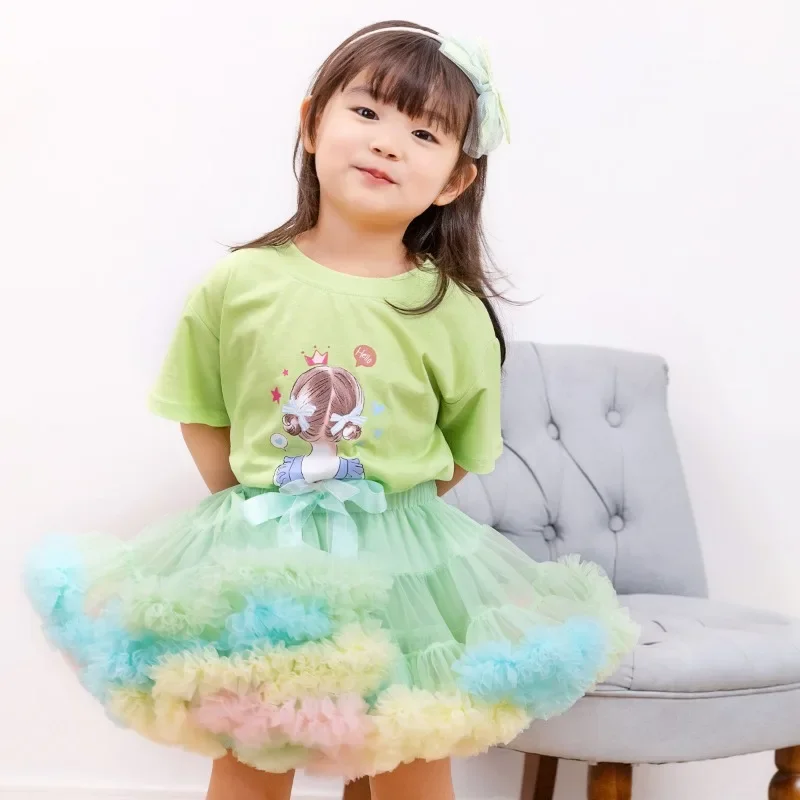 Hot Sell Children\'s Fluffy Skirt Color Matching New Girl\'s Half Skirt Princess Skirt Tutu Skirt Super Puffy Cake Skirt