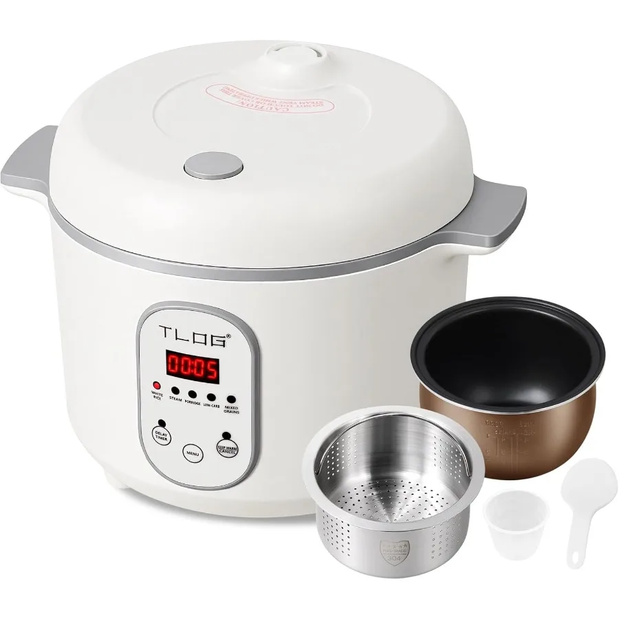 

Low Carb Rice Cooker 2L 9 Cups Cooked with 304 Stainless Steel Steamer Basket Low Sugar Healthy Cooking Presets 5 Cooking Progr