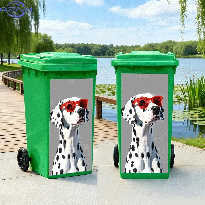 1pc of Trash Can Sticker with a Design Featuring a Glasses-Wearing Dalmatian. This Self-Adhesive Wall Decoration Is Suitable f