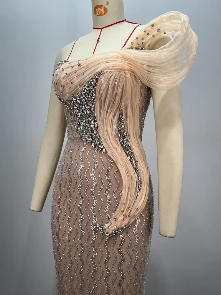 2024 Women Celebrity Sexy Strapless Sequins Diamonds Crystal Sparkly Maxi Long Gowns Dress Elegant Evening Party Club Vestido