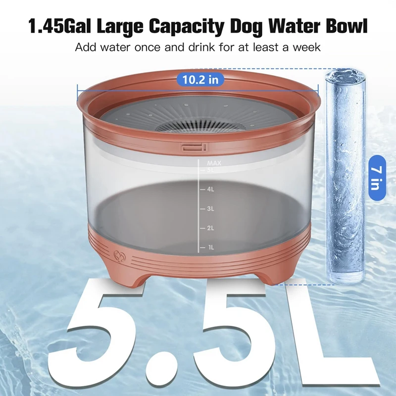 5.5L Dog Water Bowl,Large Capacity No Spill Water Bowl For Dogs, Splash Proof Slow Water Feeder