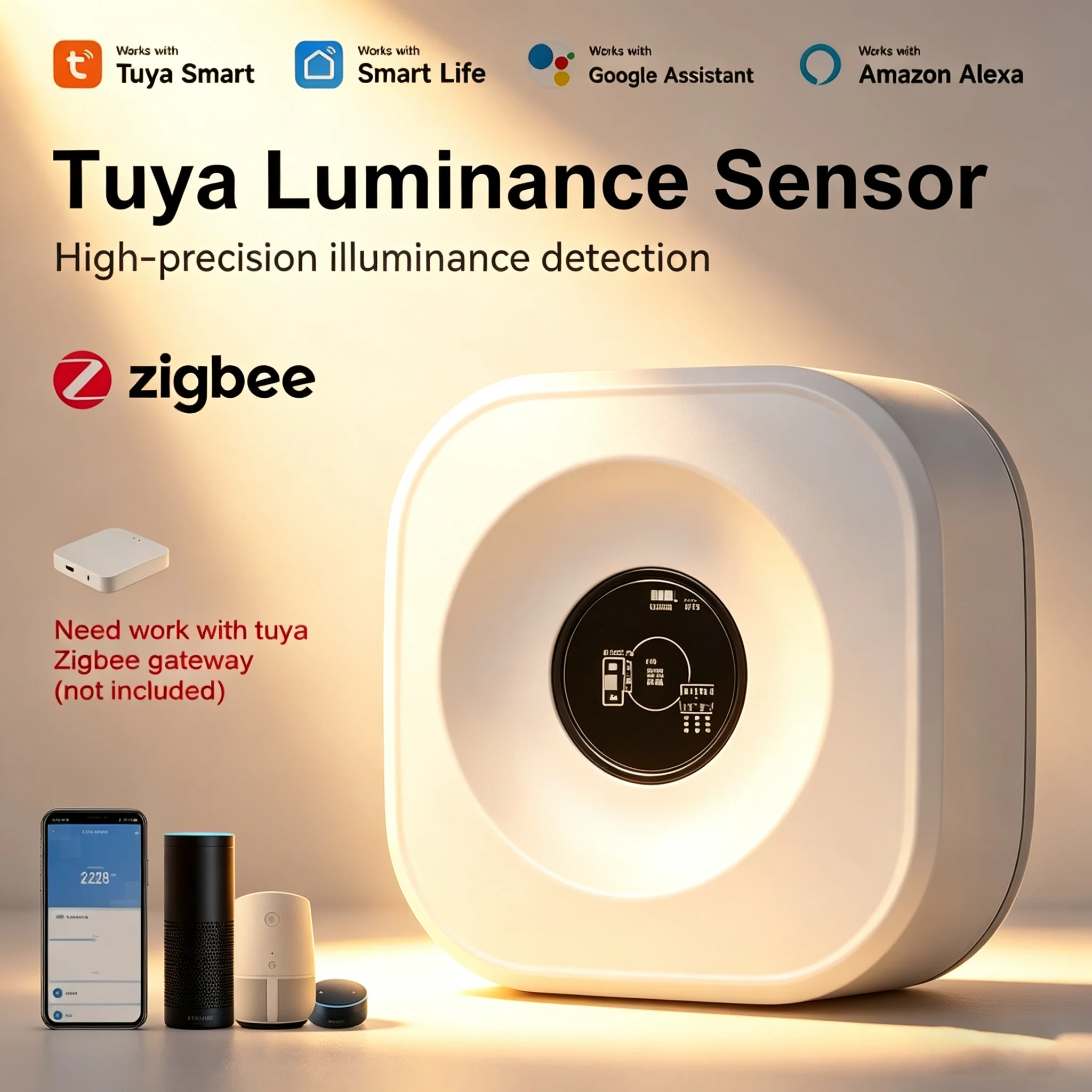 Zigbee Smart Luminance Detector Tuya Smart Life Helligkeitssensor Hausautomation Beleuchtungssteuerungssensor Sprachassistent Alexa