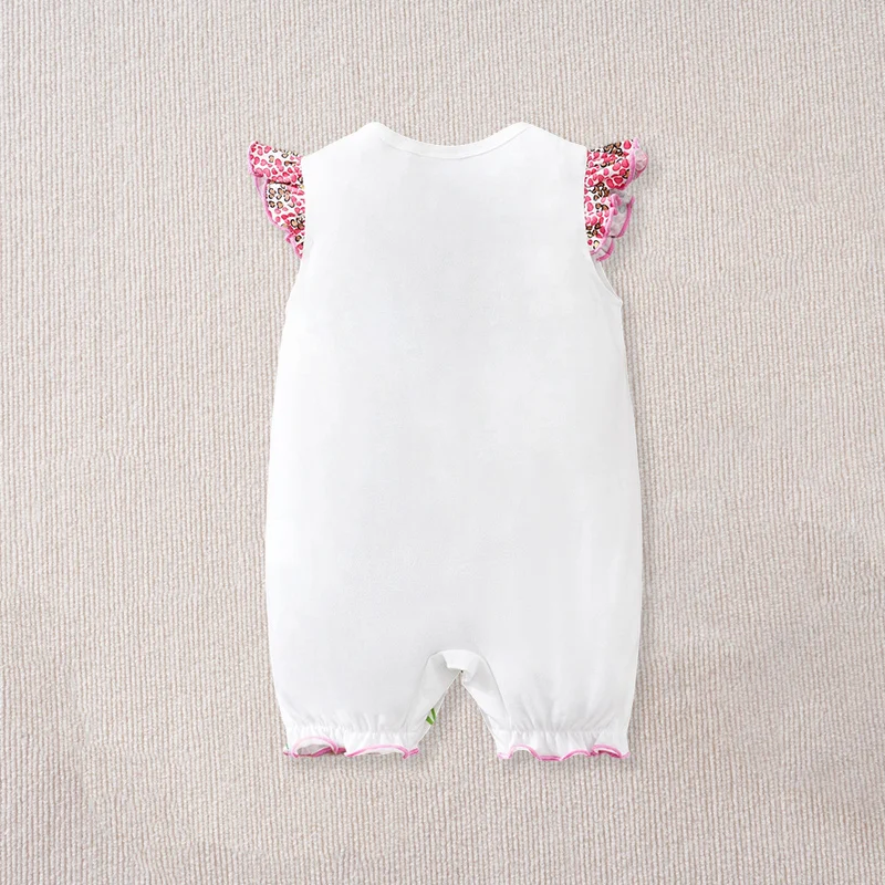 Newborn Baby Girls Summer Floral Giraffe Ruffle Sleeve Sleeveless Romper Stretch Breathable Daily Photo Outfit 0‑18M Jumpsuit Ro