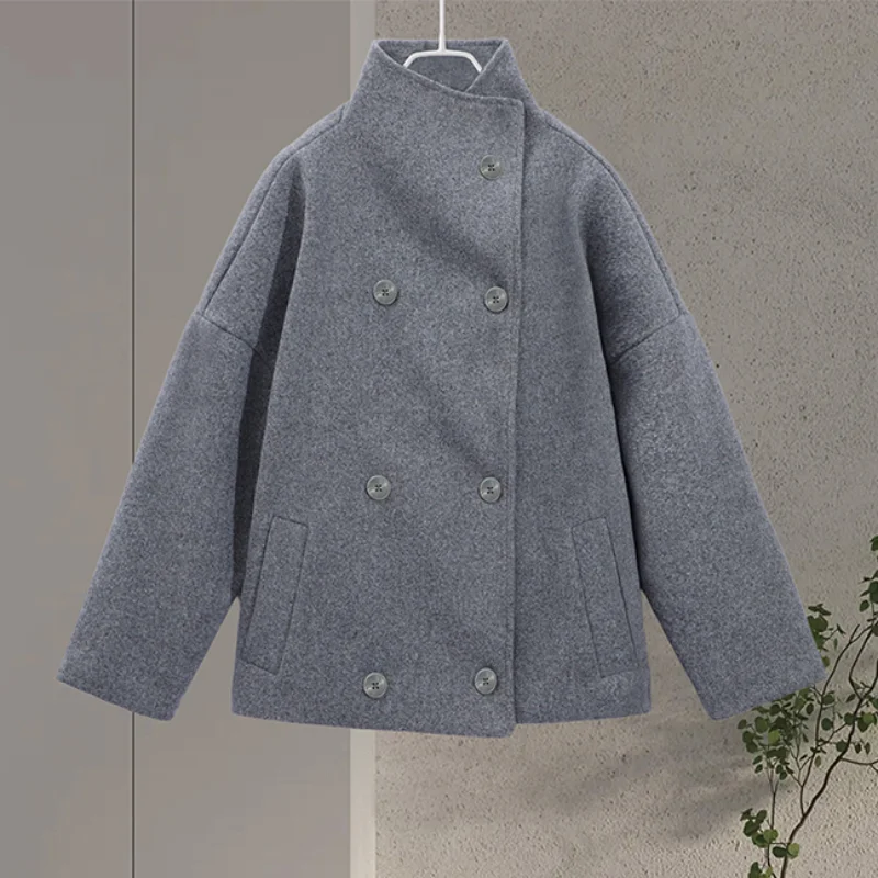 Stand Collar Women Winter Woolen Coats 2025 Autumn Single Breasted