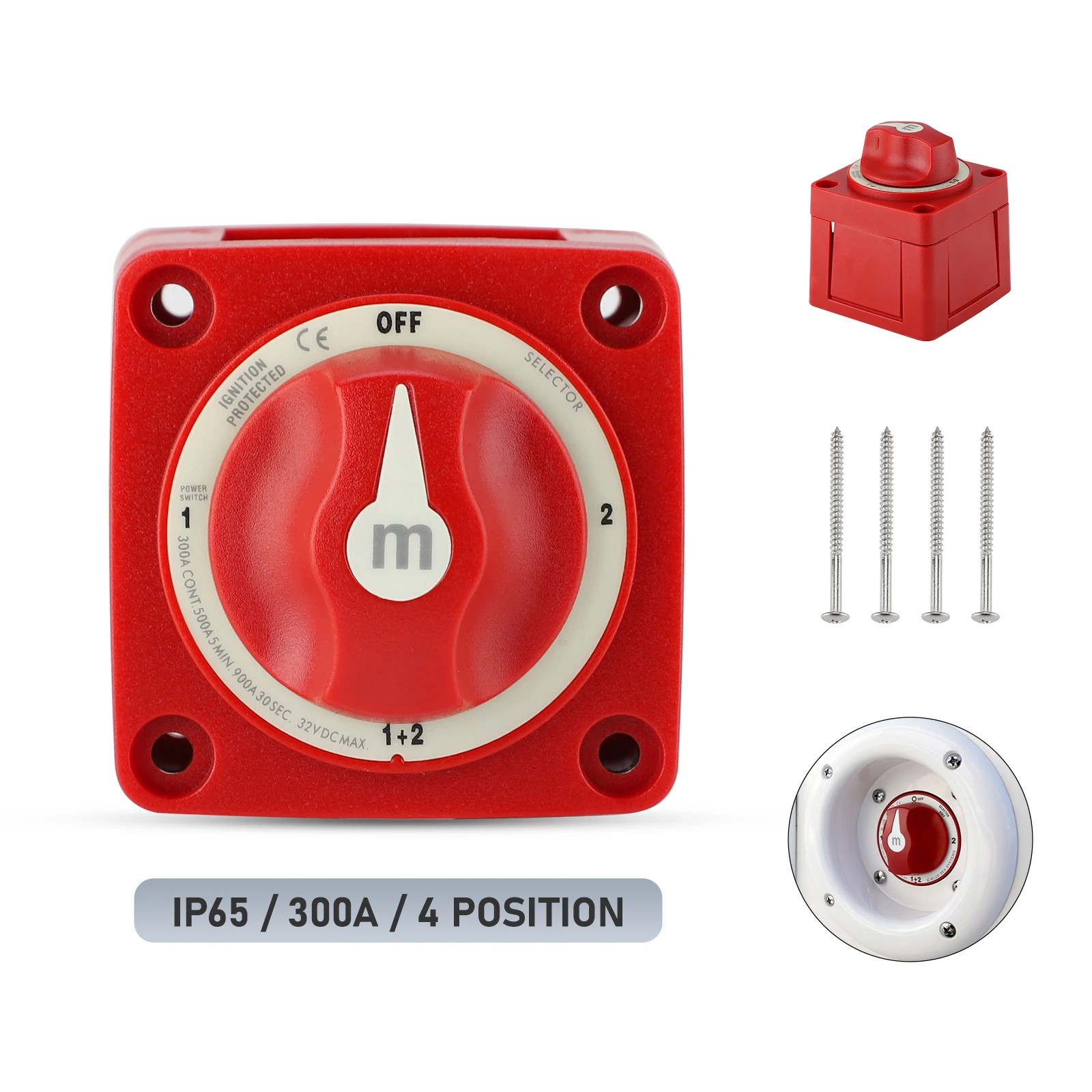 3 4 Position 32V 300 Amp M-Series Waterproof Ignition Protected Marine Boat Dual Battery Isolator Mini Selector Switches