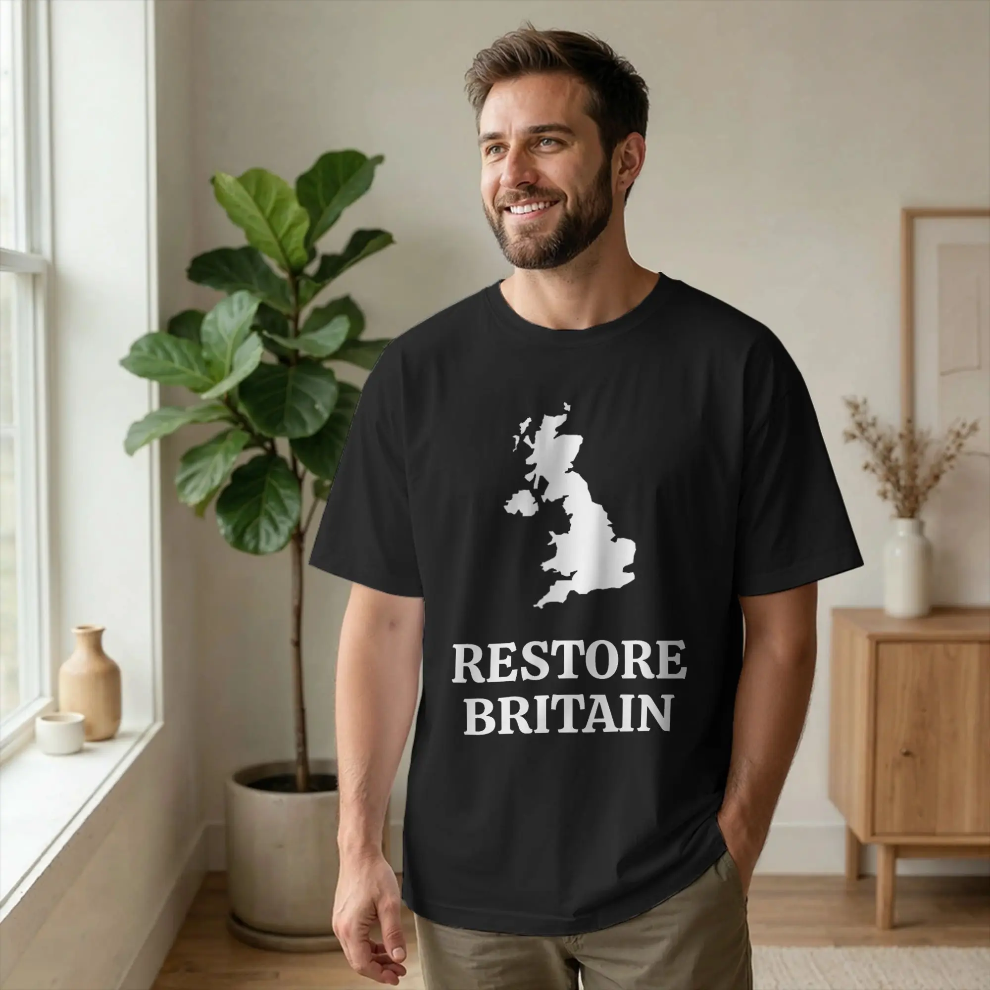 Restore Britain Political Party Rupert Lowe Men T Shirts UK Amazing Tee Short Sleeve Round Neck T-Shirts 100% Cotton Gift merch