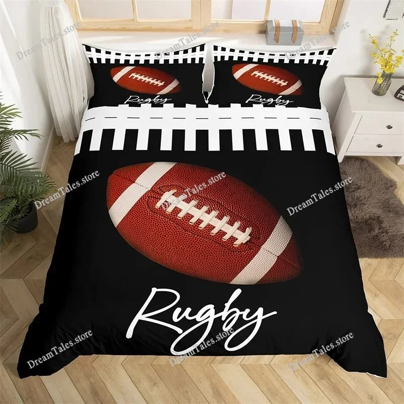 Soccer Sports Duvet Cover Set Football Game Geometric Pattern Bedding Set for Kids Boys Girls Microfiber Ball Gaming Quilt Cover