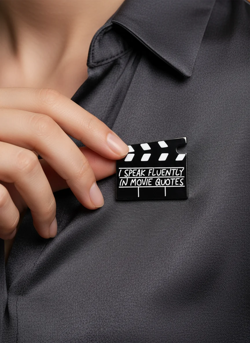 Classic I Speak Fluently In Movie Quotes Enamel Brooches Black Clapperboard Shaped Pins