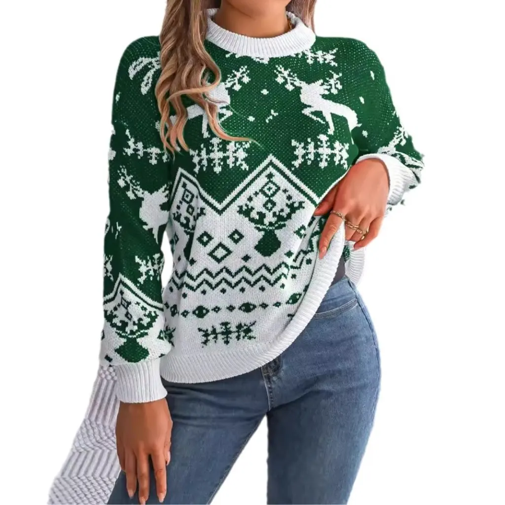 

Women's Casual Long Sleeve Pullover Sweater Deer Pattern Fashion Autumn Winter Christmas European American Style Clothing