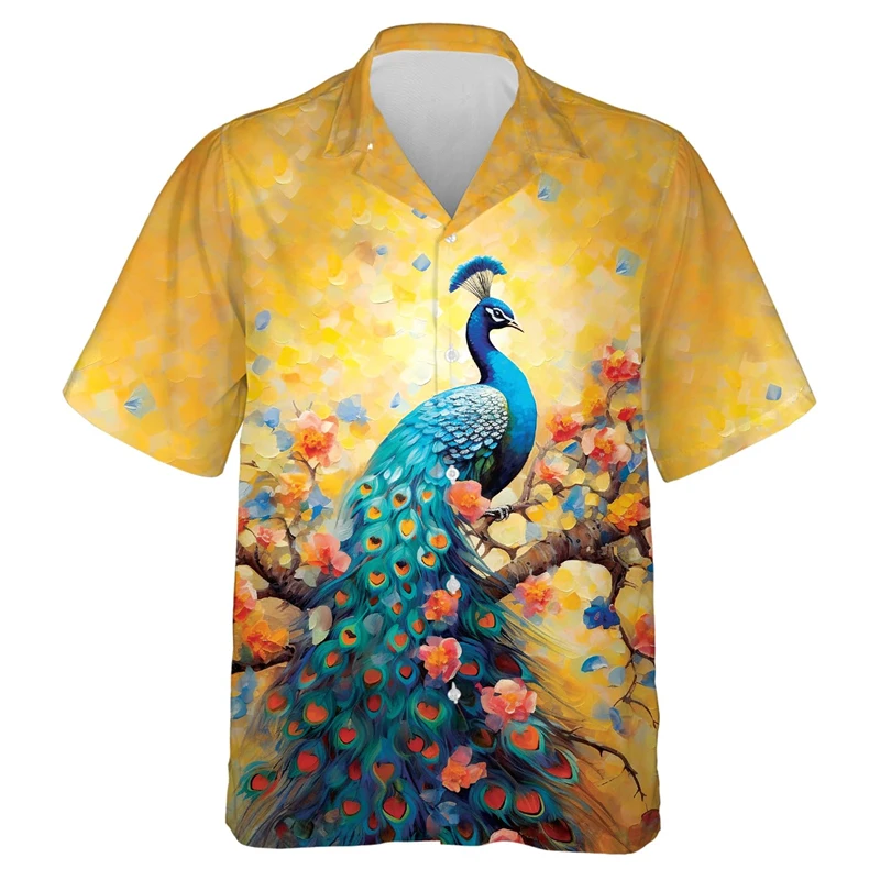 Peacock 3D Print Hawaiian Beach Shirts Men Women Casual Fashion Streetwear Oversized Short Sleeve Shirt Tops Blouse Man Clothing