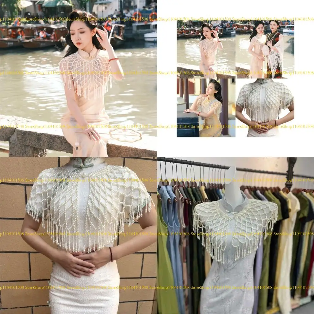 

15YC Breathable Pearls Accented Evening Wrap Perfect For Qipao Dress Coordination