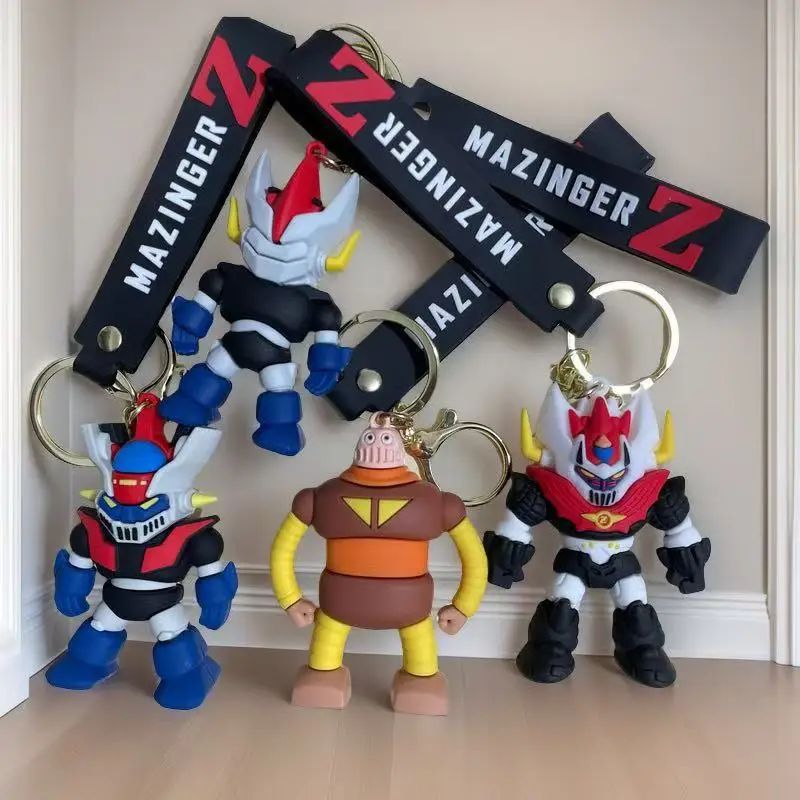 1/2/4PCS Cute Anime Figure Doll Mazinger Z Keychain Fashion Couple Key Ring Jewelry Hot Sale Backpack Pendant Birthday Gift