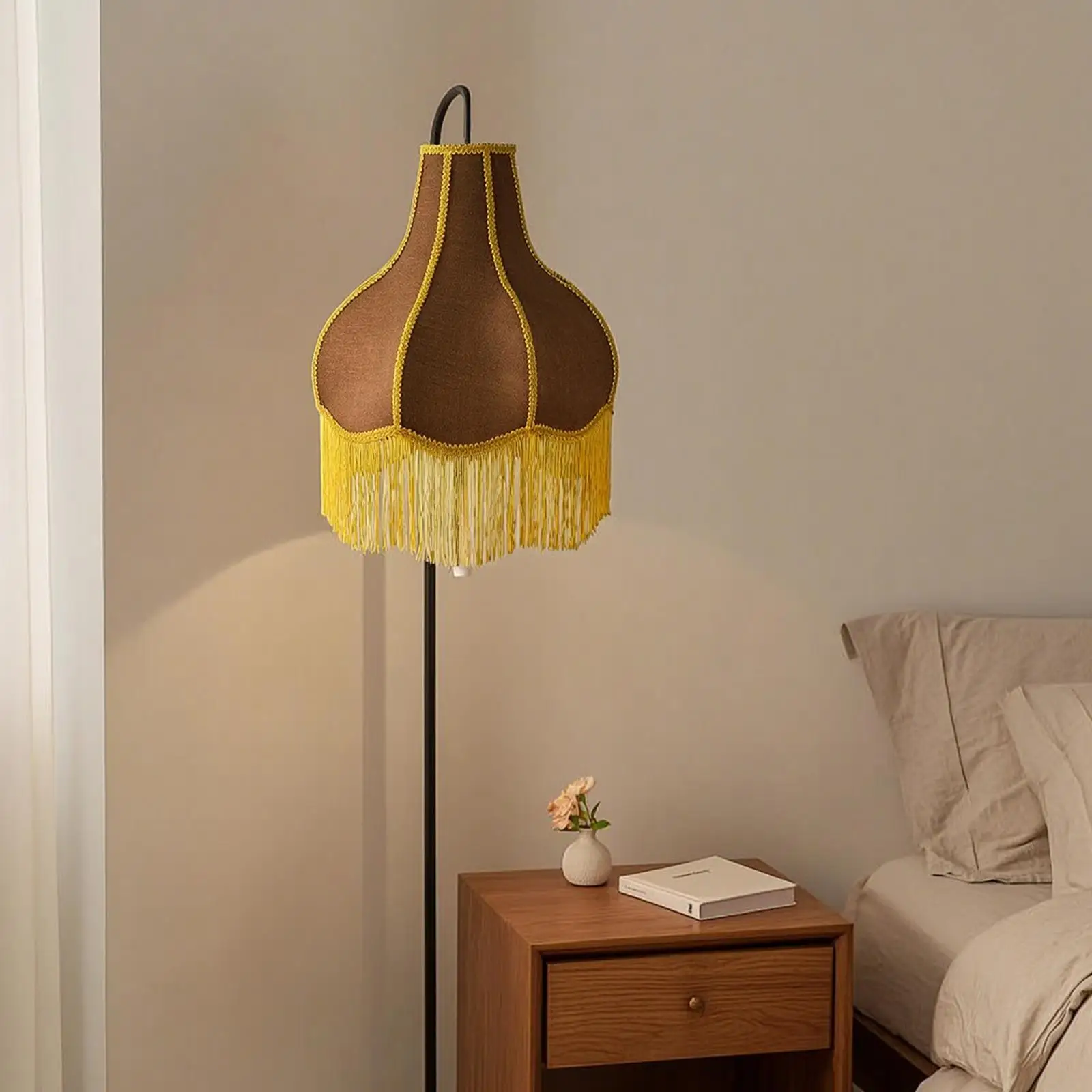 Pagoda Lampshade Vintage-Vintage-Look Fringe Lampshade Fringed Lamp Shade with Fringe Trim for Living Room, Bedroom, Reading