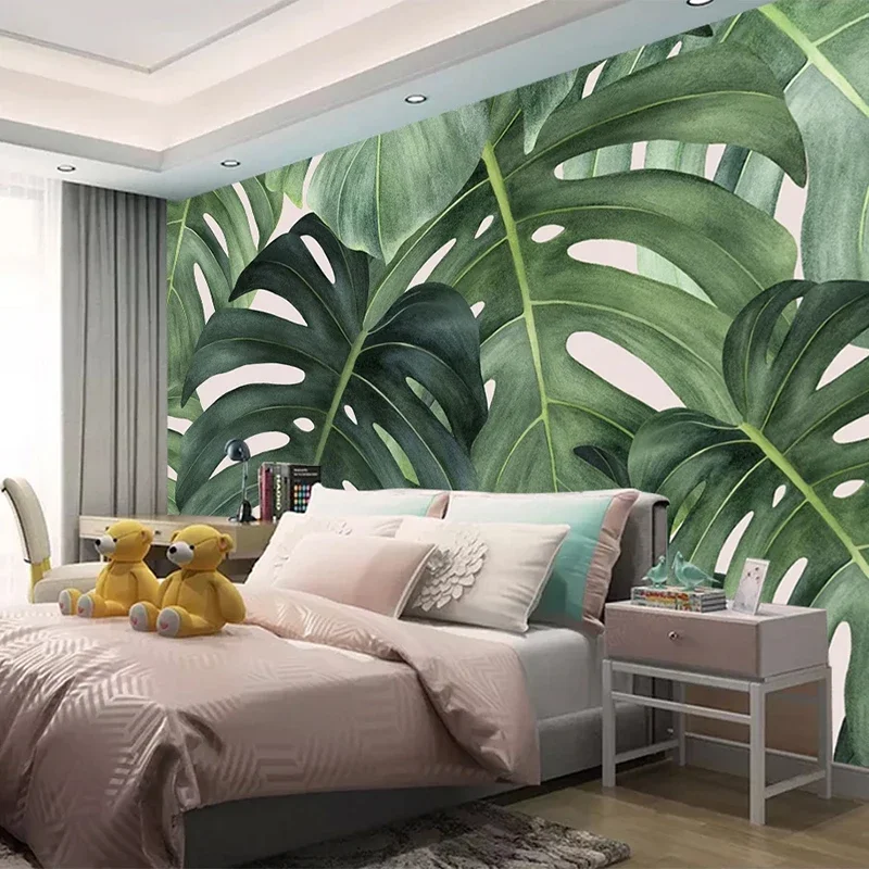 Custom Mural Wallpaper For Walls 3D Hand Painted Green Leaf Living Room Bedroom Sofa TV Background Wall Papers Home Decor Modern