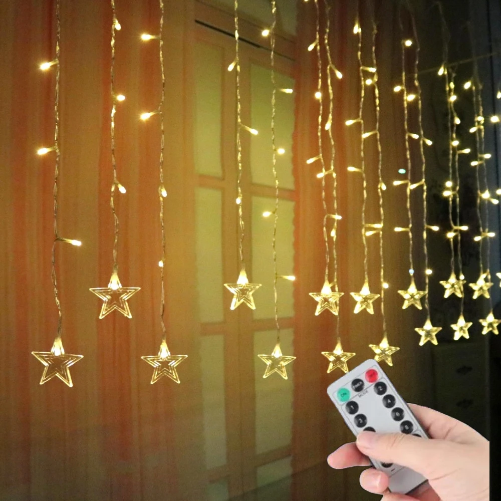 

Battery Operated Five-Pointed Star LED String Lights Timer Room Hanging Ambient Lighting Wedding Party Christmas Fairy Lights