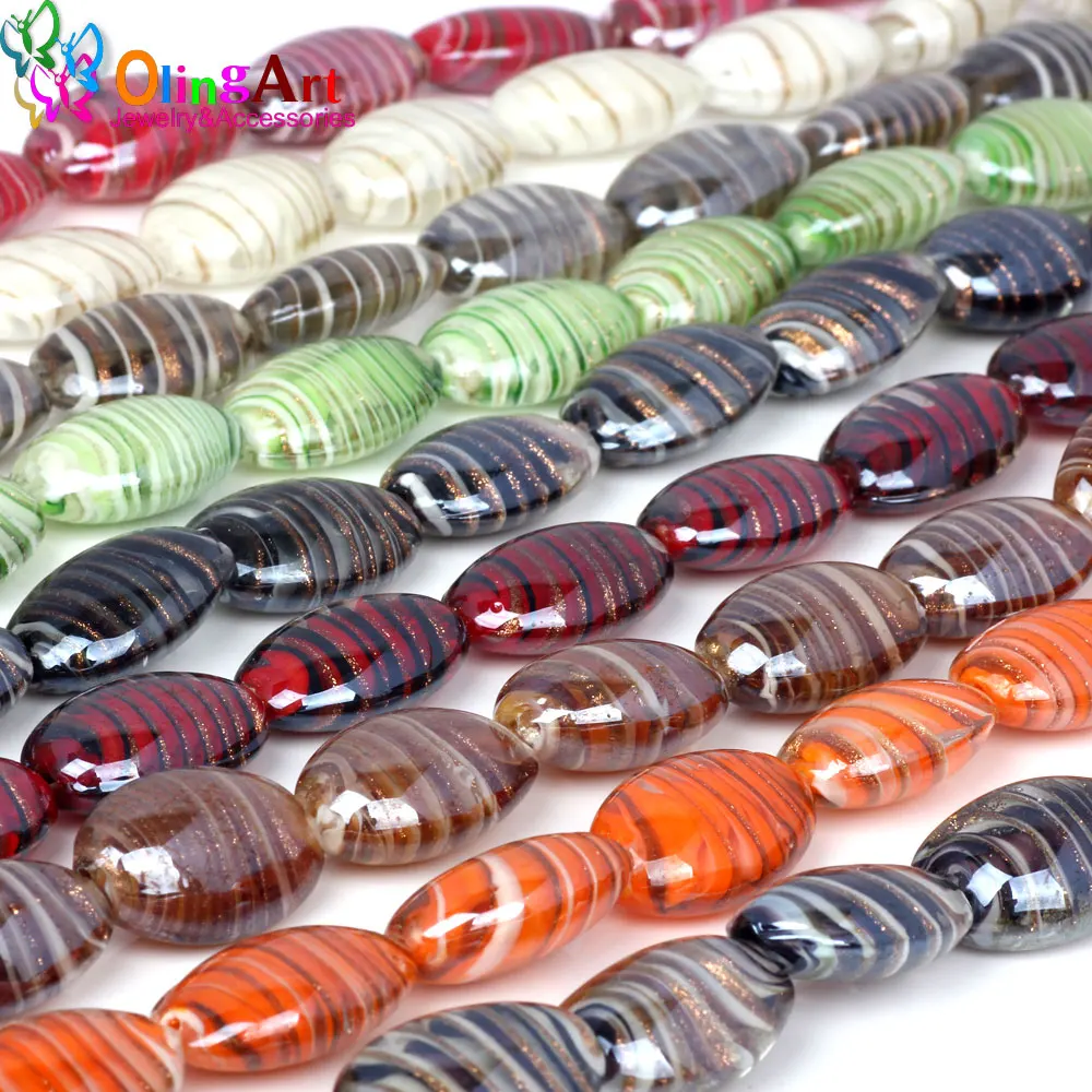 6PCS/Lot 25mm Multicolor Elliptical Shape Lampwork Loose Beads DIY Bracelet /Necklace/Earrings Handmade Jewelry Making