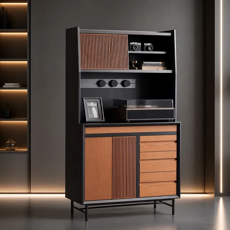Modern Retro Solid Wood Side Cabinet Medieval Multi Functional Locker Integrated Wine Storage Unit Against The Wall