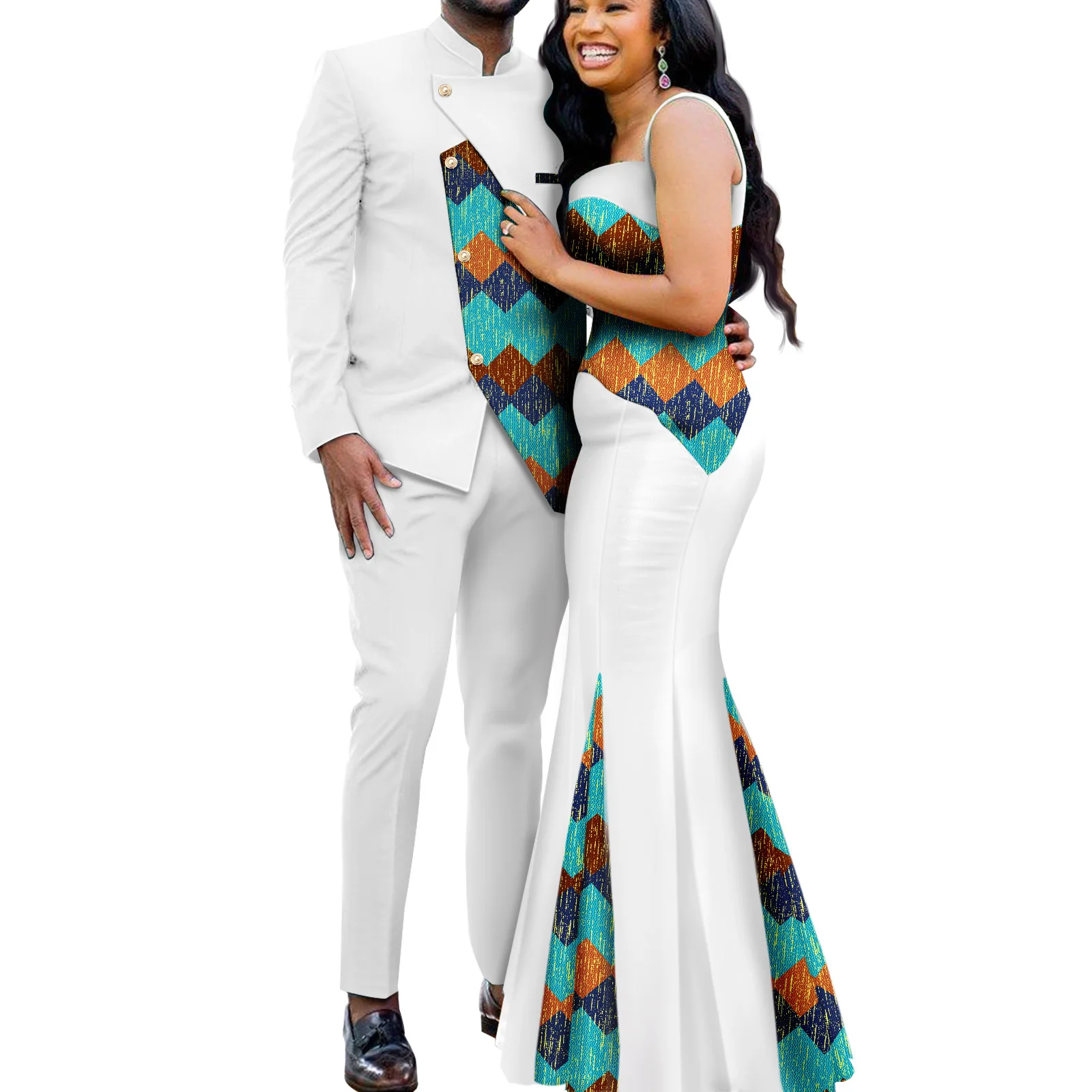 African Kente Prints Couple Clothes Ankara Dashiki Men long sleeved pants set Matching Women Dresses