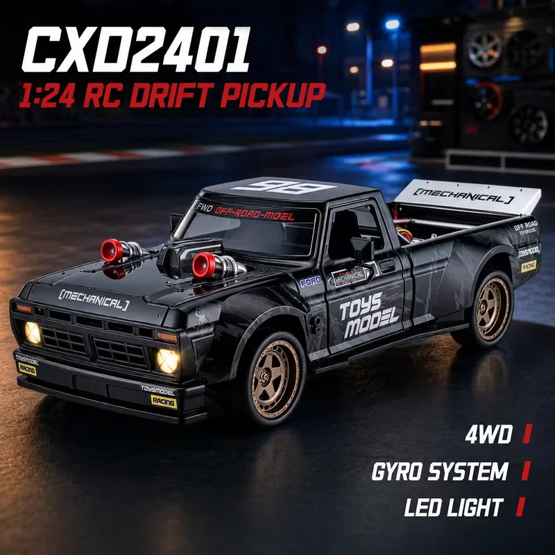 CXD2401 1:24 RC Drift Pickup Truck 4WD Gyro Control Racing Car Full Proportional Remote Control Hobby Model Vehicle LED Light
