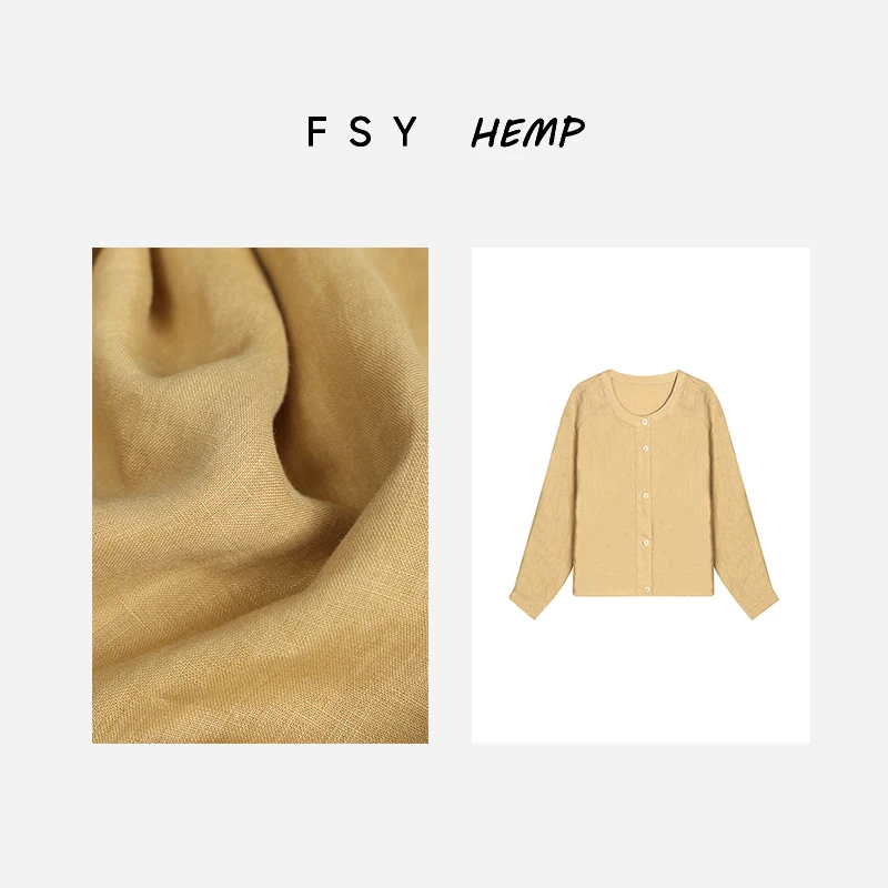 

Женская тонкая рубашка Han Han Han с длинным рукавом, желтая, весенняя, новая модная модель на пуговицах, из хлопка и льна, удобная, дышащая.