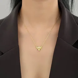 Huitan Gold Color Honey Bee Pendant Necklace for Women Fashion Exquisite Little Bee Neck Necklace Gift Statement Jewelry