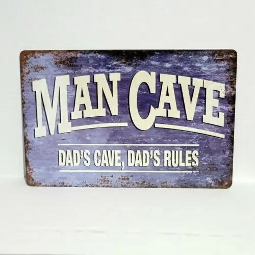 Man Cave Dad Rules Rustikale Vintage Metallschilder für Männerhöhle und Garage - Aluminium
