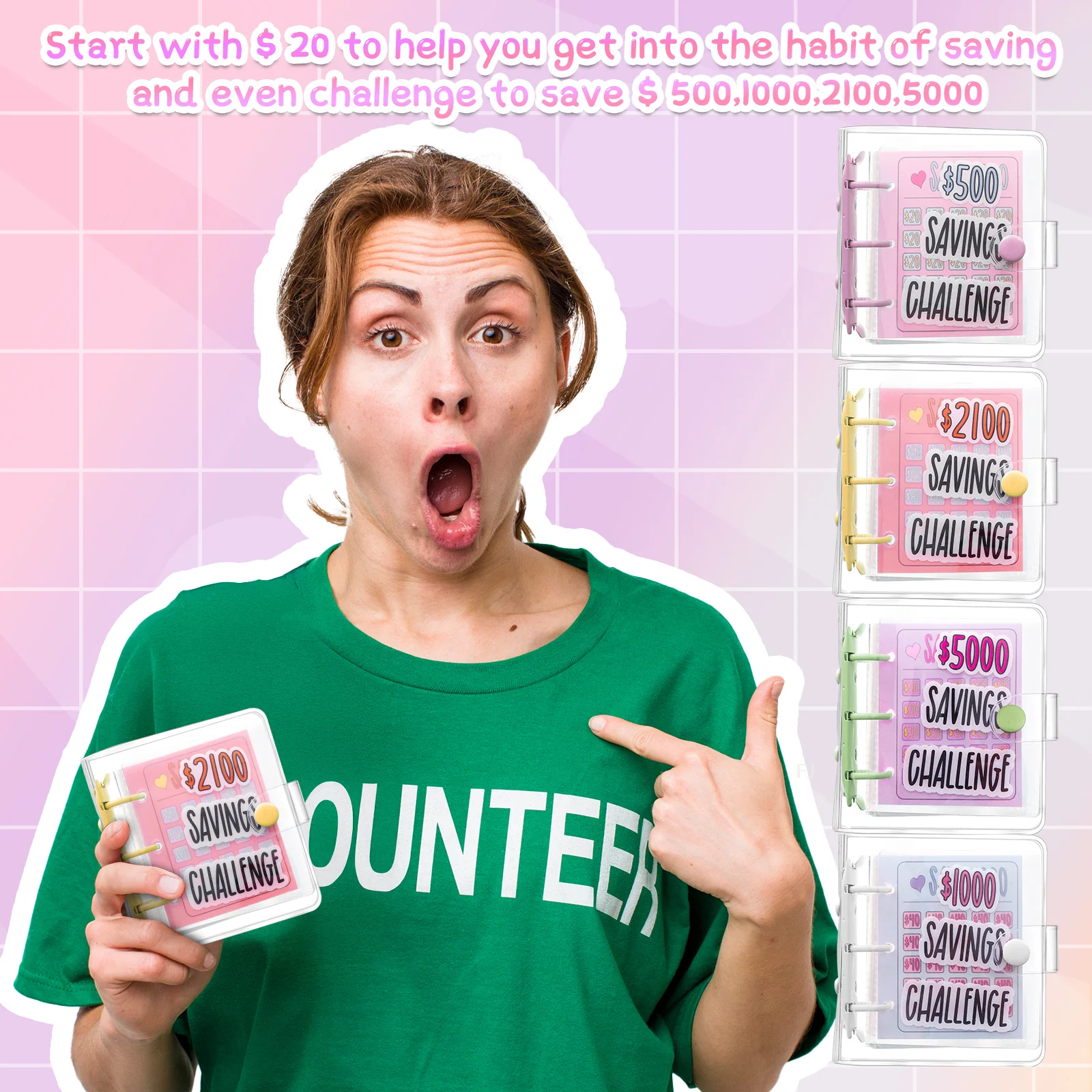 [YU]Money Saving Binder Envelope Dollar Savings Challenge Book Save $500 $1000 $2100 $5000 Reusable With Portable Stickers For