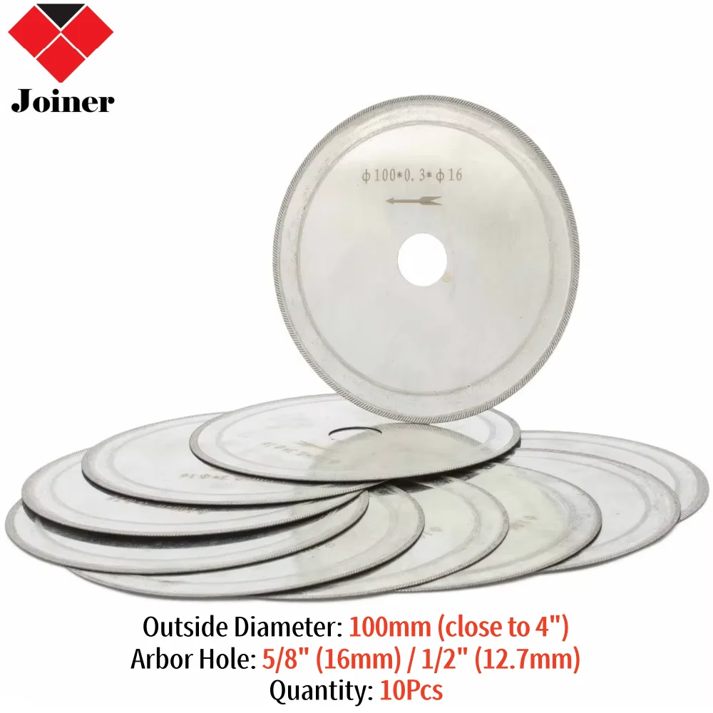 10個入り-4インチ（100mm）研磨用ダイヤモンドソーブレード-薄型リム04mm-カッティングディスク-アーバー5-8インチ（1-2インチ）-宝石用工具-石材加工用