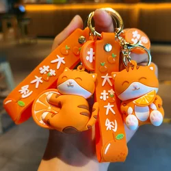 Cartoon Orange Cat Keychain Silicone Cat Doll Keyring Personalized Cat Key chains with wristband Couple Bag Pendant Car Keyholde