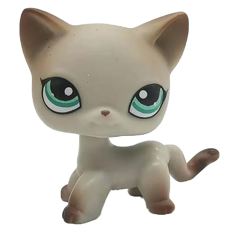 Rare new pet shop LPS toys standing short hair cat #339B white heart with green eyes real anime figure toys for children