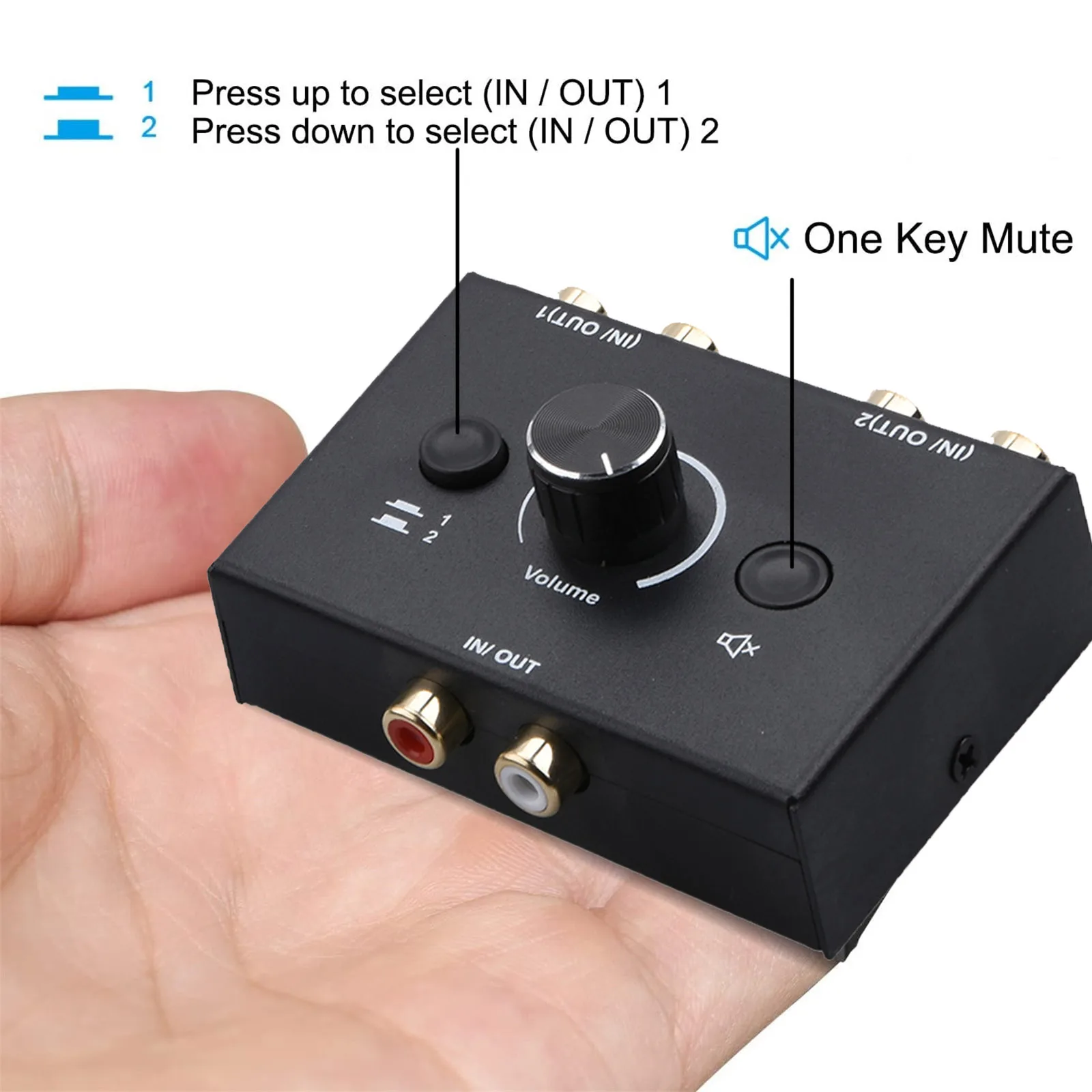 RCA Stereo Audio Switch Splitter, Bi-Directional Switcher, Botão Mute, Suporte Plug and Play, R, L, 2x1, 1x2