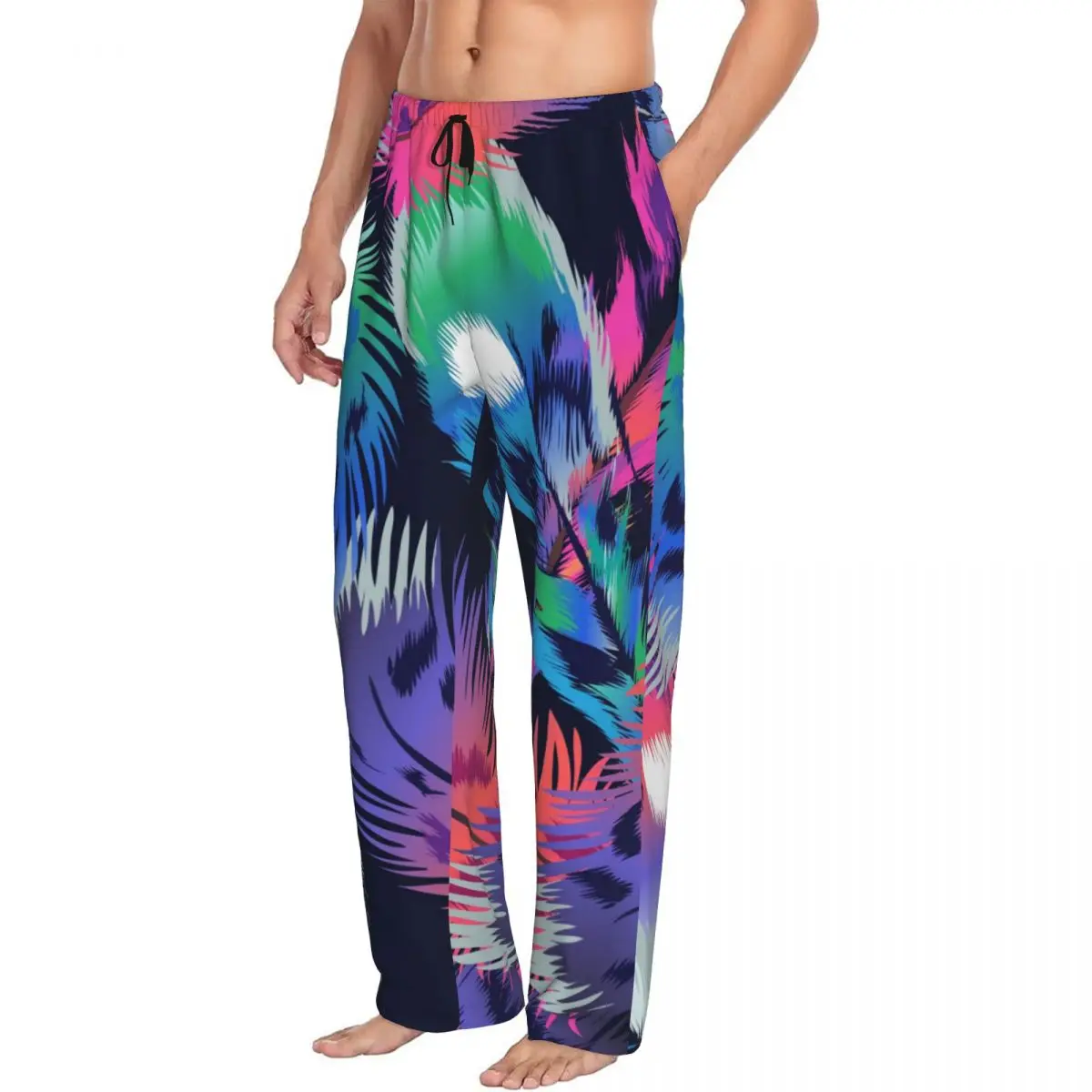 Custom Printed Men's Pajama Pants Colorful Bird Feathers Sleepwear Sleep Lounge Bottoms with Pockets