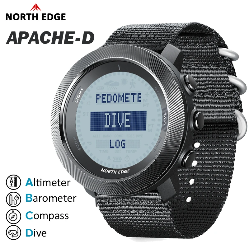 NORTH EDG NEW APACHE-D Men's Digital Free Dive Watch Outdoor Sport Watches Altitude Barometer Compass World Time Waterproof 100M