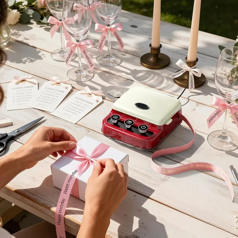 2026 NEW Mini Bluetooth Label Printer for Christmas Gifts & Wedding Decorations, Portable Ribbon Label Maker with Custom Text