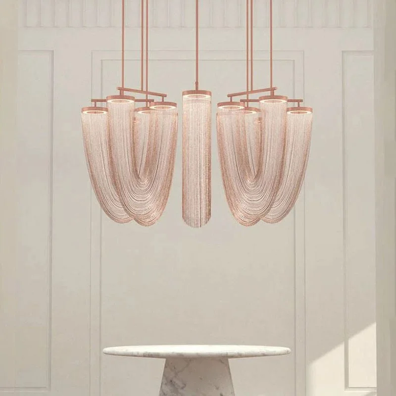 

2025 new light luxury stainless steel chandelier, adjustable height, dining room ceiling lighting tassel lamp, designer lustre