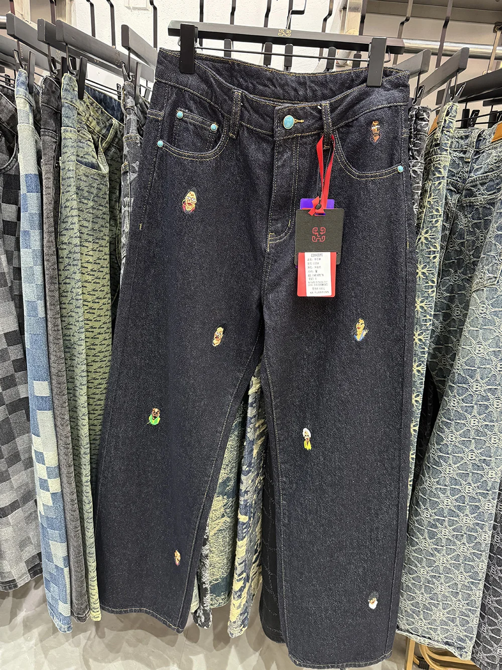 

Latest Spring & Fall Y2K Black Jeans Men Cartoon Embroidery Straight Leg Loosen Pants Male's Harakuju Clothes